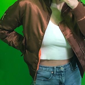 Satin bomber jacket w/ orange lining ~never worn~